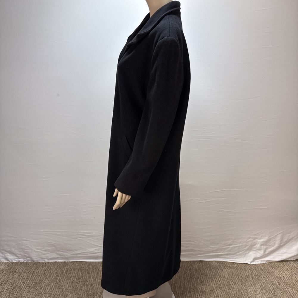 Halston Vintage Minimalist Black Wool Cashmere Overcoat Size 12 Long Coat - Picture 3 of 7